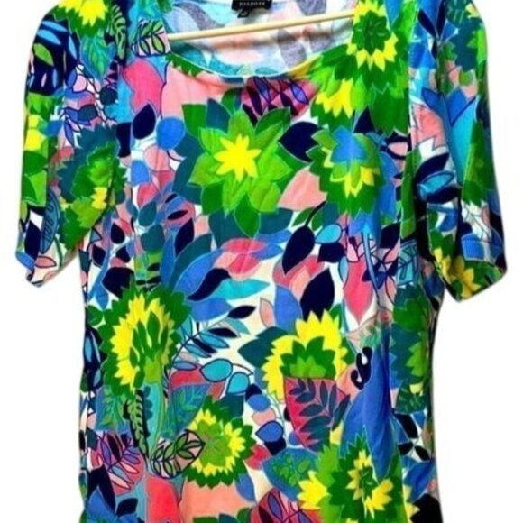 Talbots Womens Floral Short Sleeve Top L Cotton/Rayon Blend Multicolor Vibrant P - Picture 1 of 6